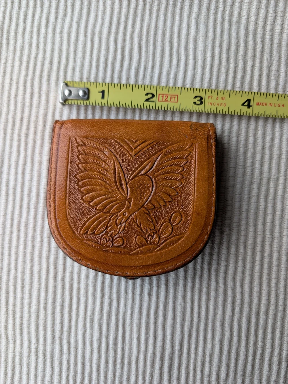 Vintage Brown Leather Mexican Wallet Coin Pouch with Embossed Eagle 3 Inches